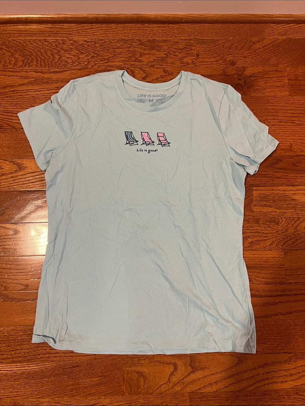 Life Is Good Light Blue Tee with Chair Graphic